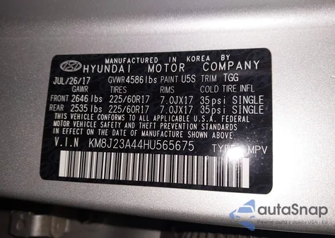 2017 Hyundai Tucson Se из США, поврежденный, VIN KM8J23A44HU565675